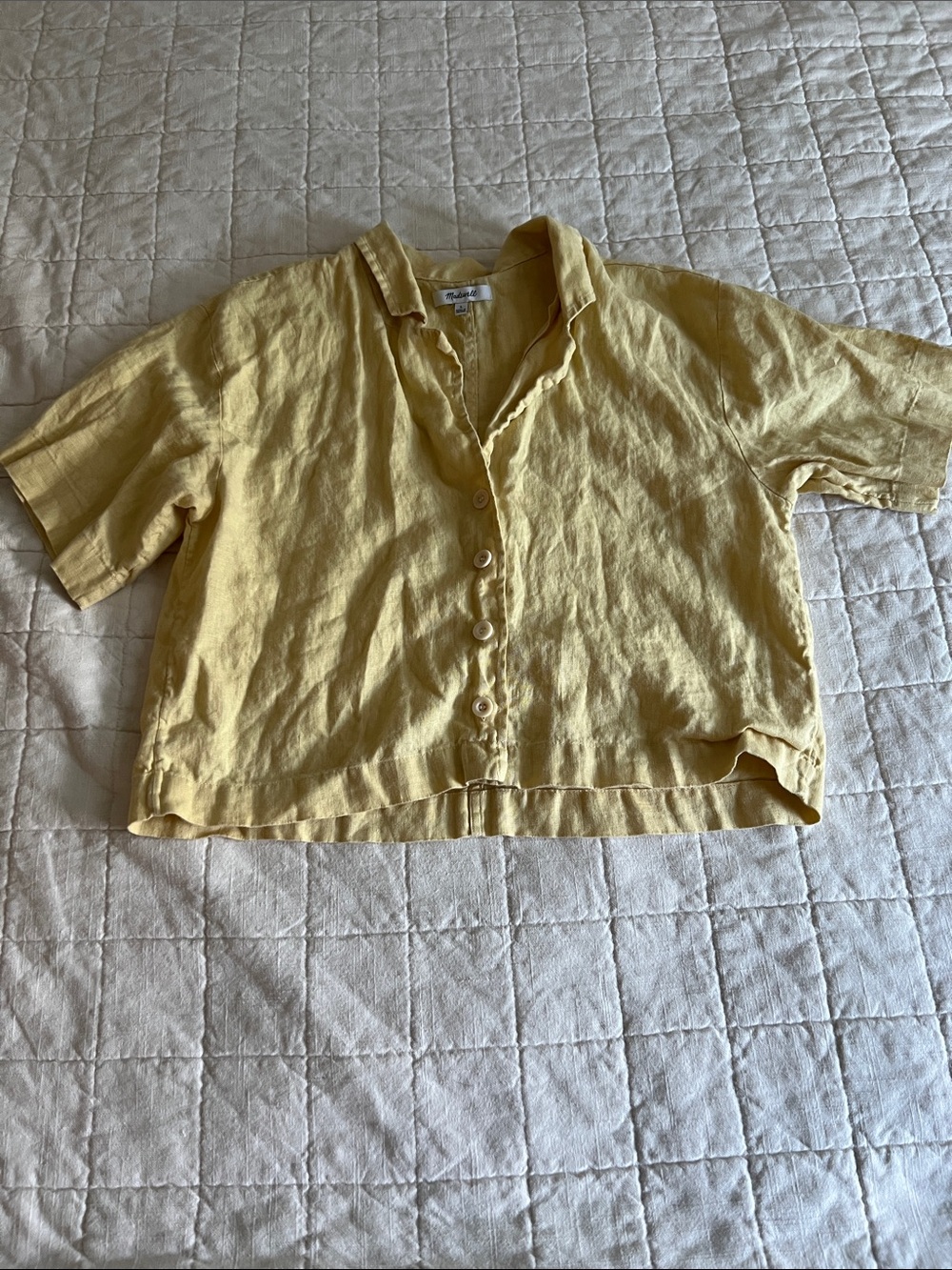 Madewell Butter Yellow Crop Button-Up Top
